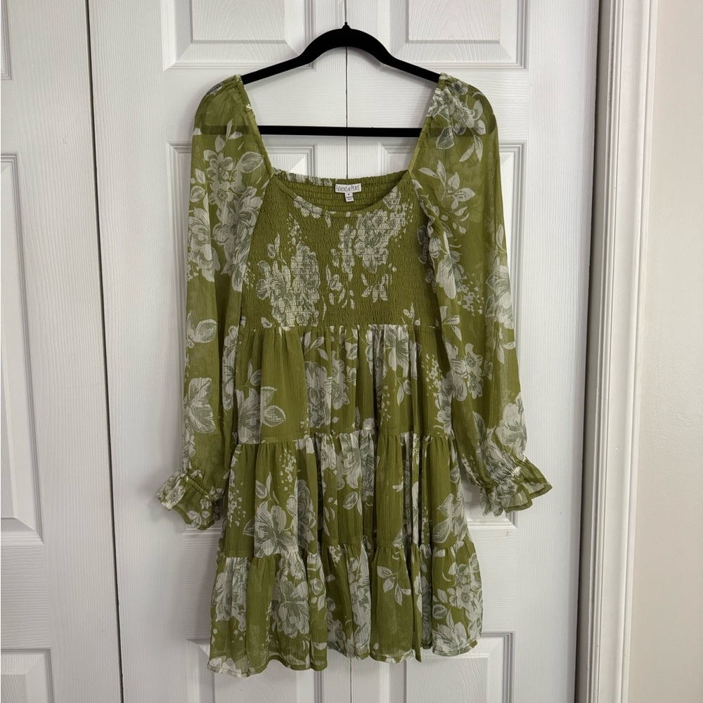 Patrons of Peace Olive Green Smocked Dress